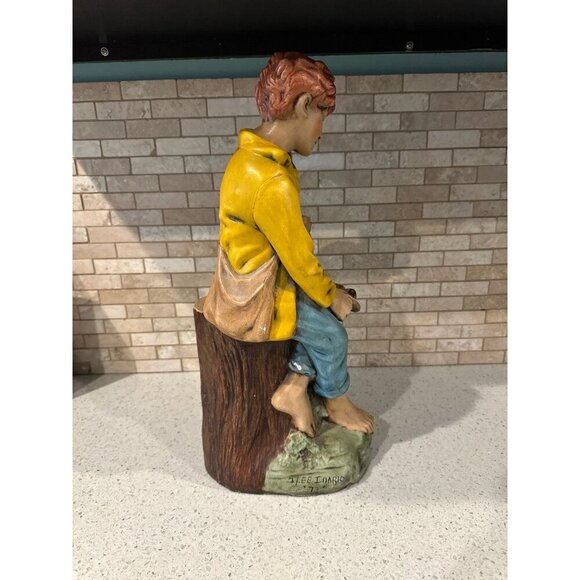 Vintage 70s Holland‎ Mold Ceramic Country Boy Sitting On Stump Feeding Dog 17” - Picture 2 of 8